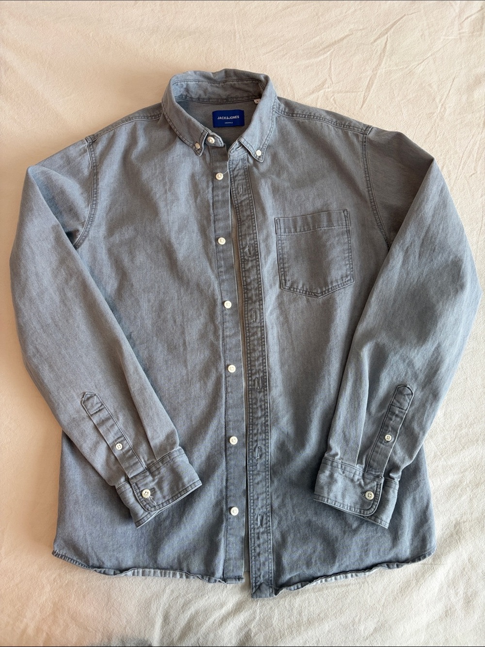 Jack & Jones Grey denim Button-Down Men's Shirt - sz L